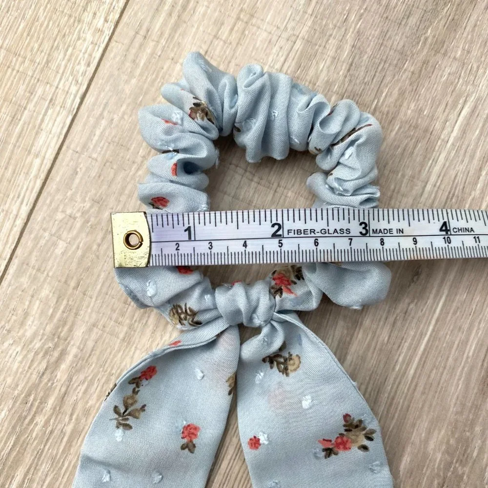 2 NWOT Handmade Light Blue Floral Dot Scrunchies - Picture 2 of 4